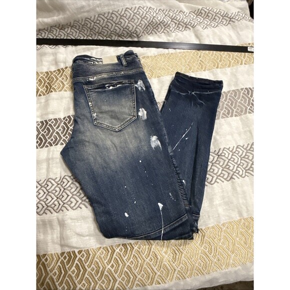 (R7) Embellish Jeans Mens Size 34/33 Biker Distressed Ribbed Paint Spattered - Picture 10 of 15